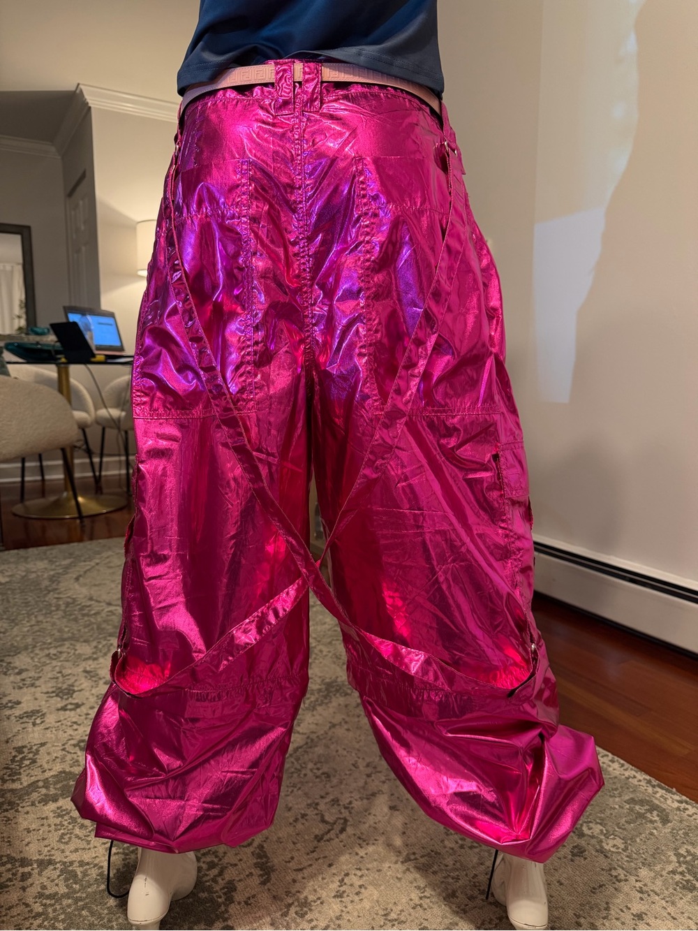 Dolls Kill Metallic Hot Pink Wide Leg Pants